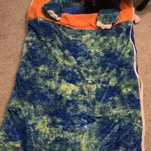 Plush Blue & Lime Tie-Dye Throw with Orange Trim